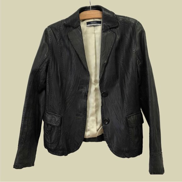 Crinkled Leather Blazer Jacket - Picture 5 of 8